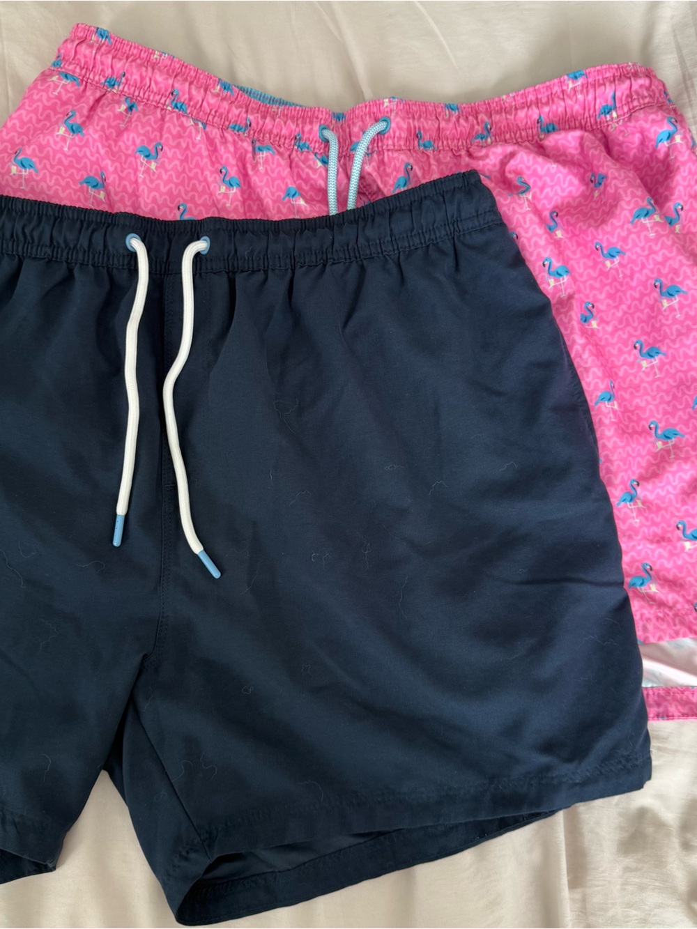 Next Men’s Swim Trunks Navy Blue and Pink Flamingo Print Set of 2‎ XXL